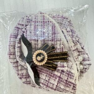Labubu Toy Purple Tweed Hat with Black Bow and Pearl Accents